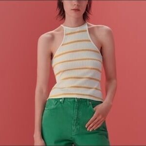 ZARA STRIPED RIBBED HALTER TOP